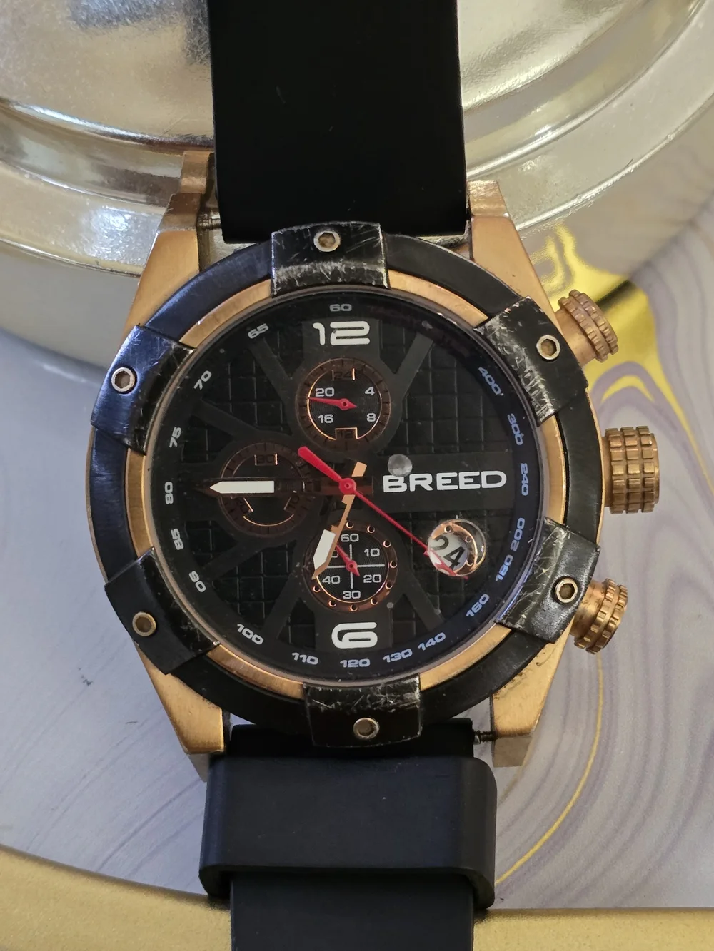 BREED Black and Rose Gold Chronograph Watch